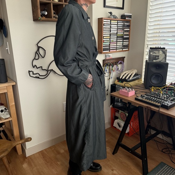 Vintage 80s 90s Charcoal Gray Belted Trench Coat Jones New York - Size Medium - Picture 5 of 9